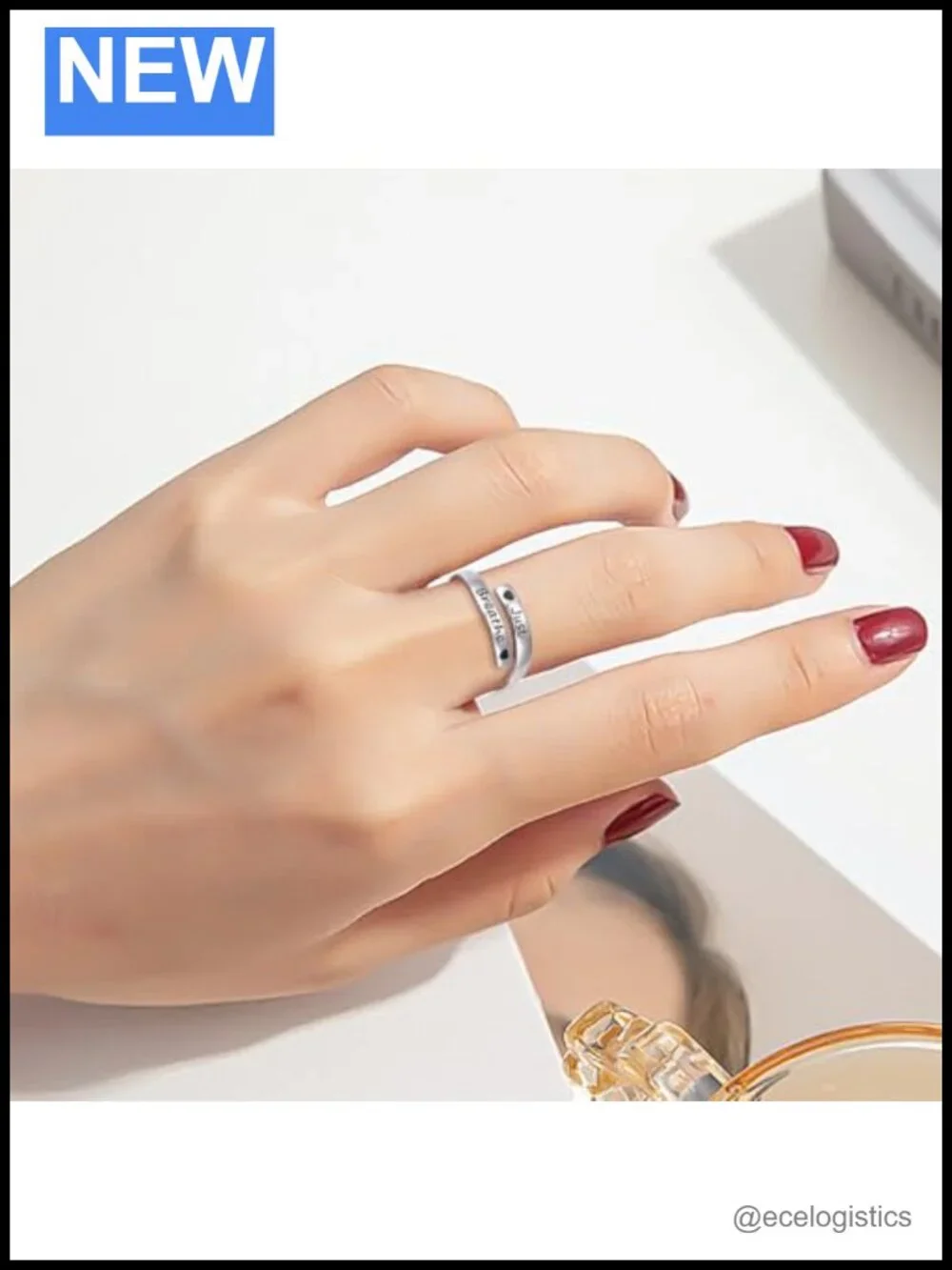 925 Sterling Silver Adjustable Just Breathe Motivational Ring
